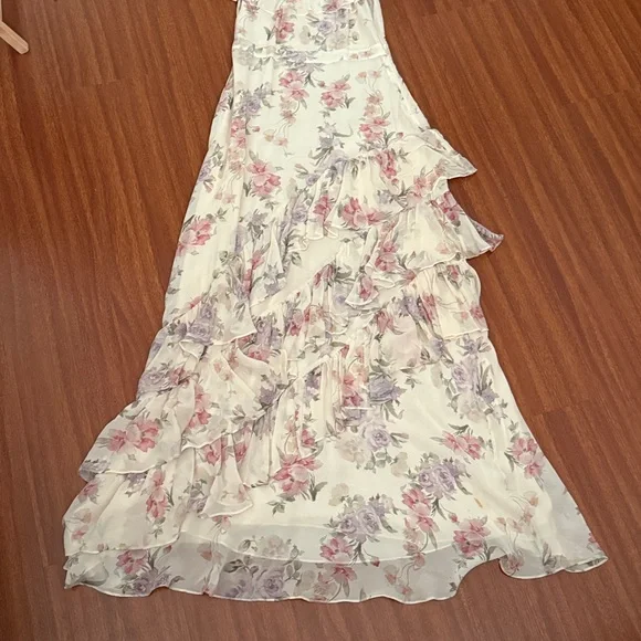 LoveShackFancy Plum maxi tiered off the shoulder silk Dress Size 4 - Picture 8 of 16